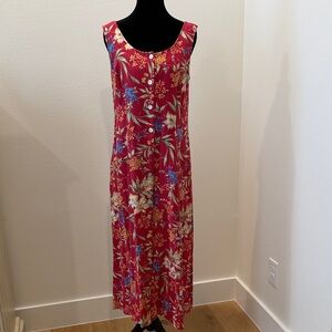 Floral Sleeveless Red Dress-Medium